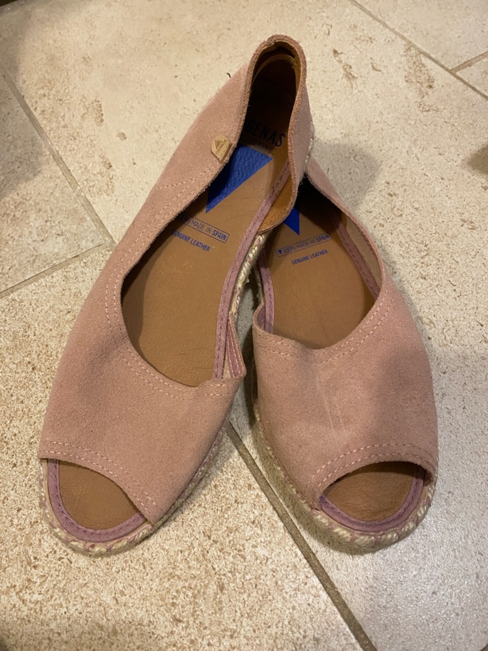 Verbanas Women's Pink Suede Open-Toe Espadrille Flats